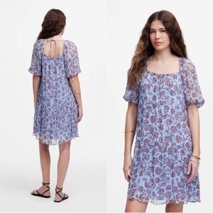 NWT Madewell Puff-Sleeve in Saylor Floral Blue Mini Dress Size 6